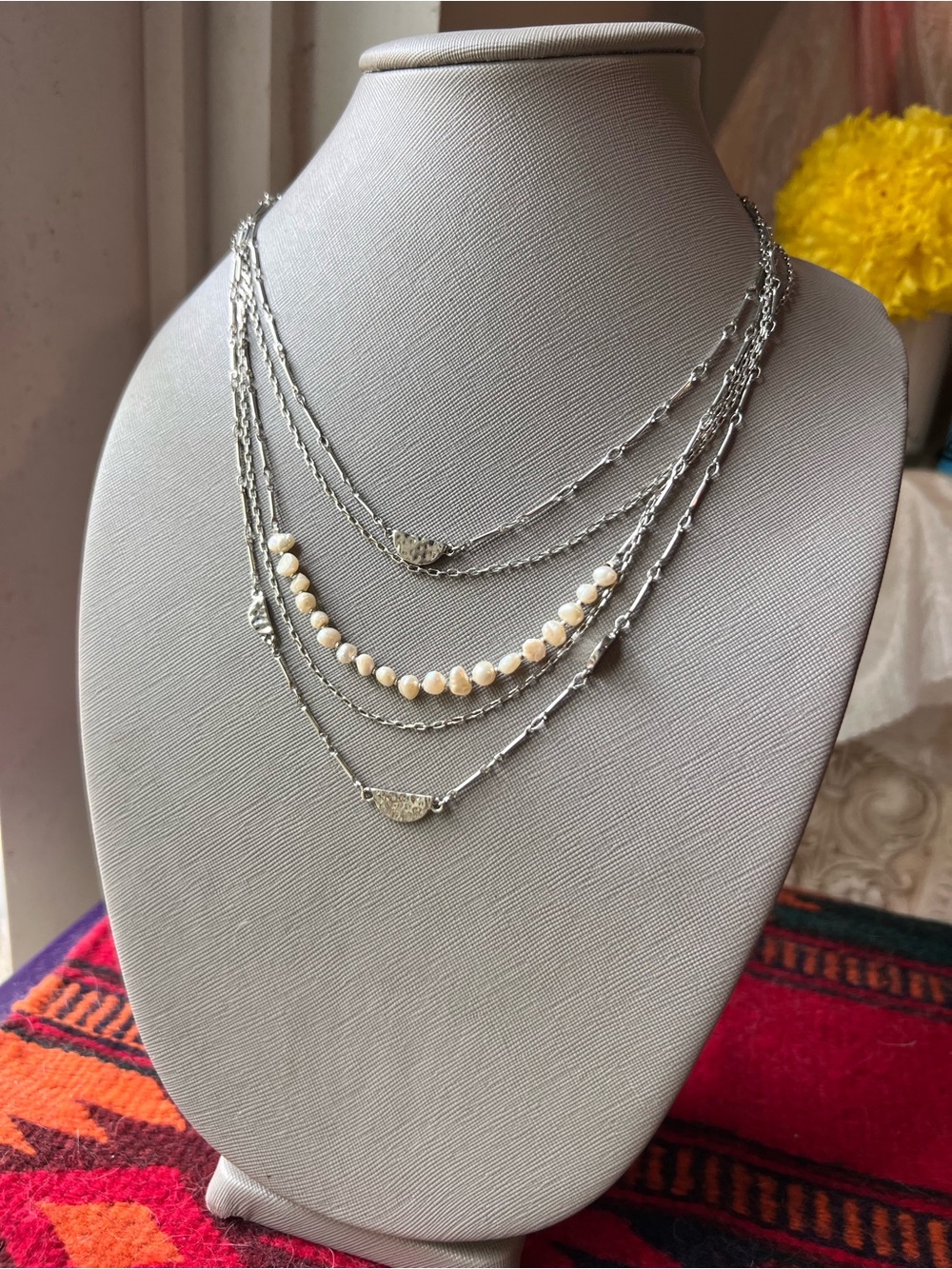 Unique Vintage Silver Multi-Strand Necklace with Freshwater Pearls